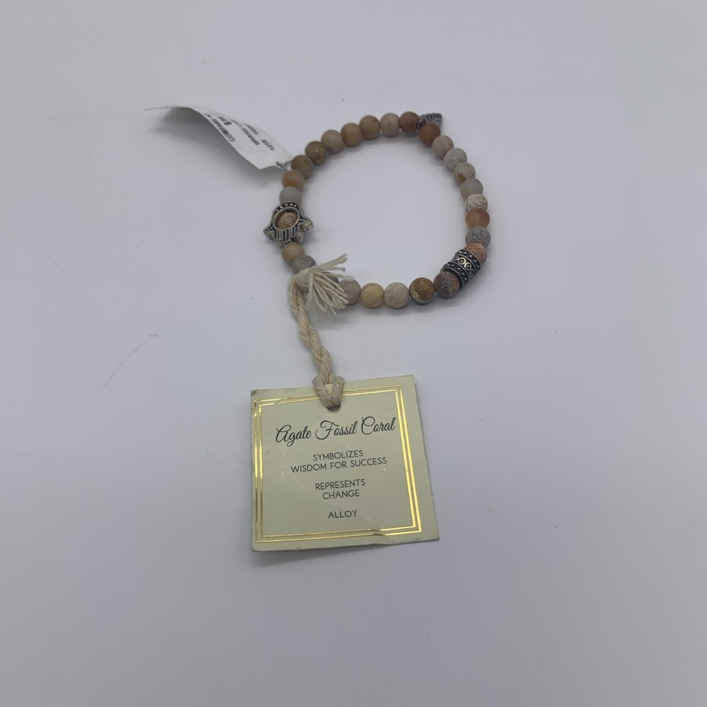 6mm Agate Fossil Coral OS Stretch Bracelet With Alloy Spacer Beads